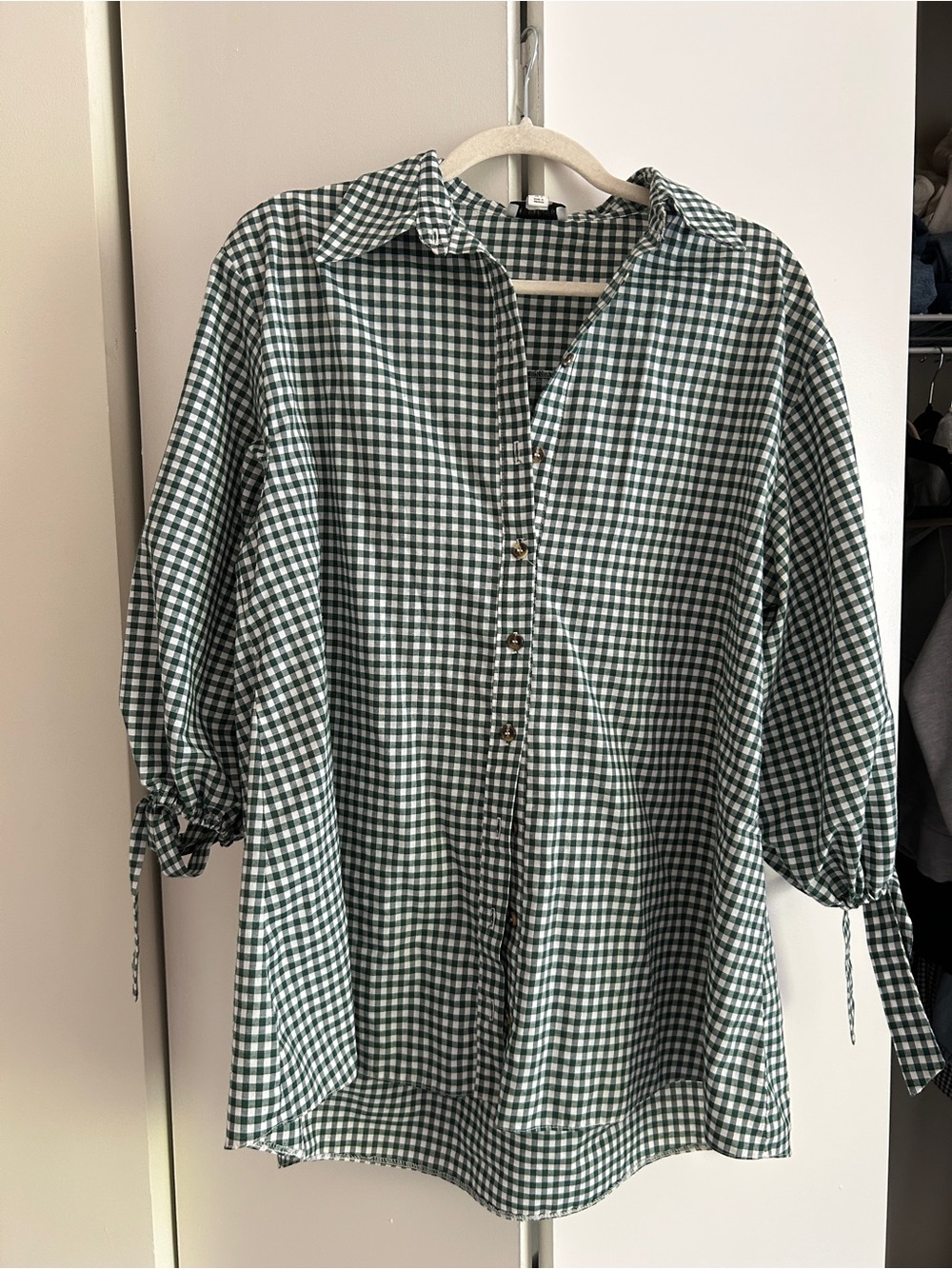 Topshop Green and White Gingham Button-Down Shirt